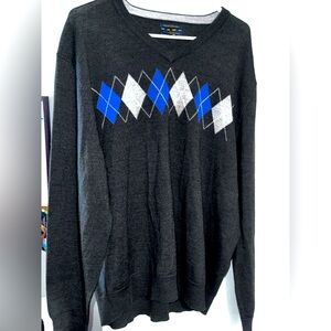 Men's Black Argyle Club Room Sweater. Italian spun Moreno-wool and acrylic.